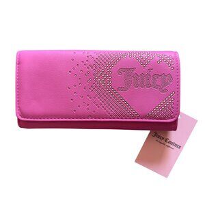 Juicy Couture Pink Faux Leather Studded Heart Wallet With Zip Pocket